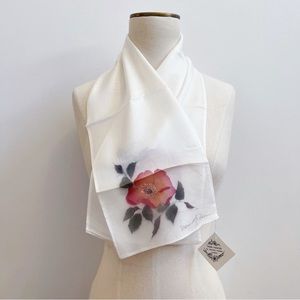 Hand Painted White & Pink Floral Silk Scarf NEW London
